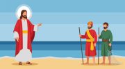 Jesus calling fishermen on the beach to become his disciples