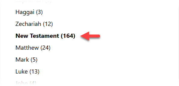 The Filters panel on the search results page, narrowed to the New Testament